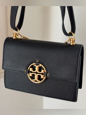 Tory Burch Miller Shoulder Bag Natural Grain Leather with Braided Strap & Chain